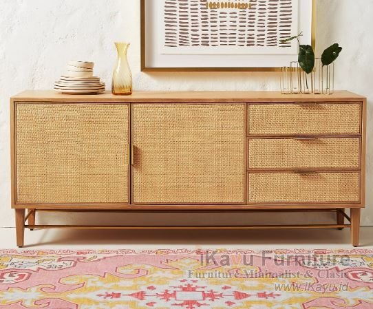Buffet Rotan Minimalis Kayu Jati Hania