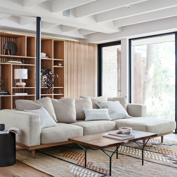 Sofa Corner Kayu Sungkai Desain Minimalis Natural Finish