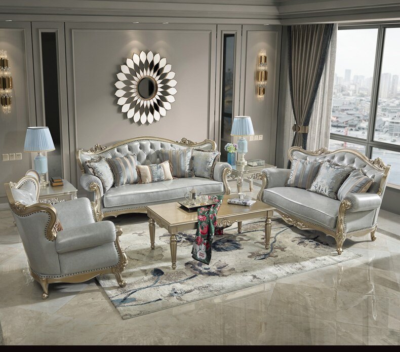 Sofa Mewah Ruang Tamu Kayu Mahoini Gold Finish Sofa Mewah Ruang Tamu Kayu Mahoini Gold Finish