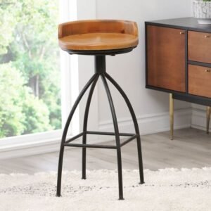 Bar Stool Industrial Carmundi Kombinasi Kayu Jati Finishing Walnut