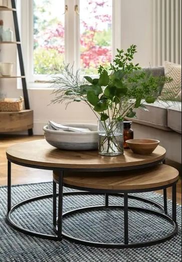 Meja Tamu Bulat Industrial iKayu Coffe Table Industrial Minimalis