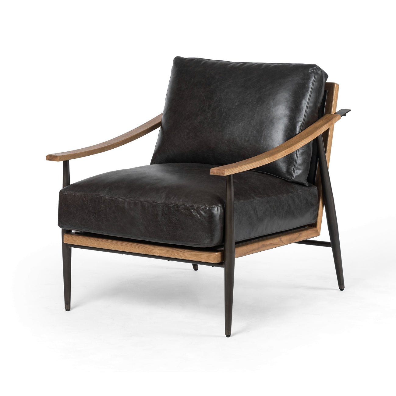 Kursi Armchair Black Minimalis iKayu Finishing Natural Walnut