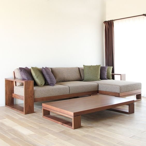 Kursi Tamu Sofa Set Minimalis Greyni iKayu Natural Wood Finish