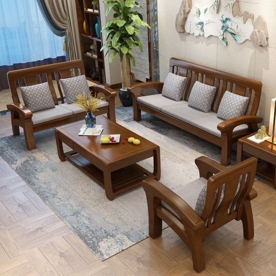 Kursi Tamu Minimalis Kayu Jati iKayu Finishing Walnut Doff