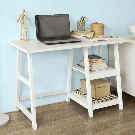 Meja Kantor Minimalis Kayu Mahoni iKayu Finishing Duco Putih
