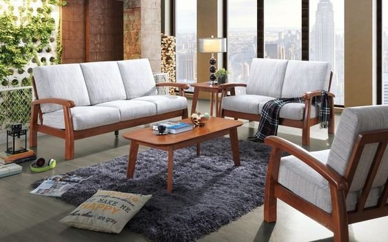 iKayu Kursi Tamu Meja set Minimalis Natural Walnut Finish