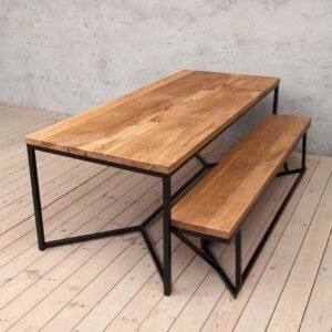 Bangku Meja Cafe Yaksha Minimalis Furniture iKayu Natural Wood Finish