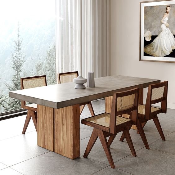 Kursi Meja Makan Dwarzy set Minimalis iKayu Natural Wood Finish
