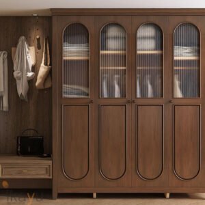 Lemari Pakaian Minimalis Plywood Kombinasi Kaca Moru