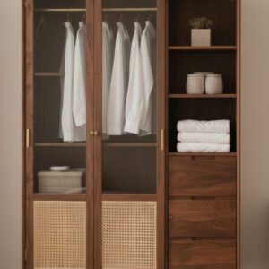 Lemari Pakaian Rotan Minimalis Pintu 2 Kayu Jati